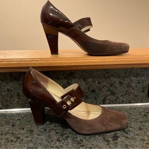 Franco Sarto Maryjane Heels with Side Buckle in Chocolate Brown, Size 9